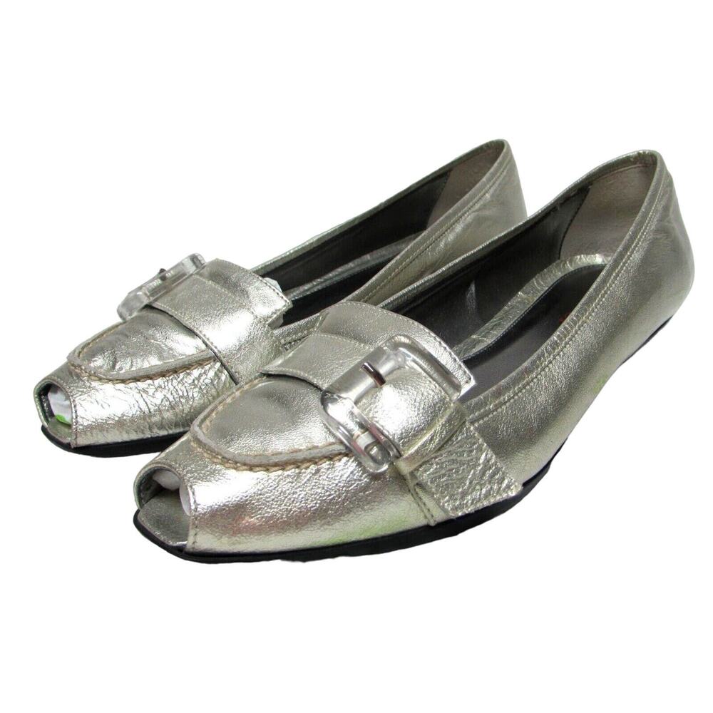 Sesto Meucci 7.5 N silver Leather peep toe Shoes flats